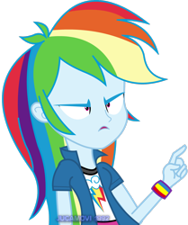 Size: 1600x1913 | Tagged: safe, artist:jucamovi1992, imported from derpibooru, rainbow dash, equestria girls, clothes, female, open mouth, pointing, simple background, skirt, solo, transparent background, wristband