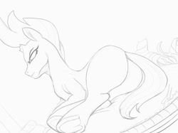 Size: 800x598 | Tagged: safe, artist:grissaecrim, artist:raikoh, imported from derpibooru, tempest shadow, pony, my little pony: the movie, blank flank, butt, female, mare, monochrome, plot, solo, underhoof