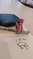 Size: 4160x2340 | Tagged: safe, artist:tjpones, imported from derpibooru, skywishes, pegasus, pony, blind bag, dialogue, drawing, heart, hoof hold, irl, lineart, pen, photo, solo, toy, traditional art