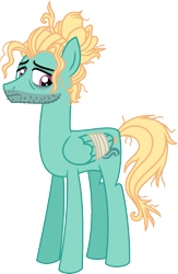 Size: 1015x1559 | Tagged: safe, artist:starryoak, imported from derpibooru, zephyr breeze, pegasus, pony, miracleverse, alternate universe, description at source, facial hair, injured, injured wing, male, sad, simple background, solo, stallion, story in the source, transparent background, vector