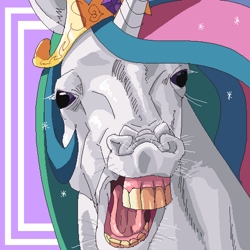 Size: 500x500 | Tagged: safe, artist:merumeto, imported from derpibooru, princess celestia, bust, female, flehmen response, hoers, horses doing horse things, majestic as fuck, nightmare fuel, not salmon, oh god, open mouth, pixiv, portrait, simple background, solo, teeth, wat, yawn