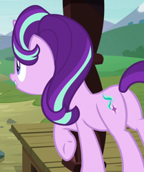 Size: 536x642 | Tagged: safe, imported from derpibooru, screencap, starlight glimmer, pony, unicorn, uncommon bond, butt, cropped, female, glimmer glutes, mare, plot, raised hoof, smiling, solo