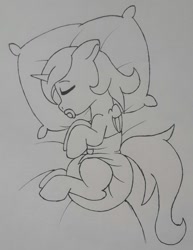 Size: 986x1280 | Tagged: safe, artist:khavoc, imported from derpibooru, princess luna, pony, cute, diaper, female, filly, foal, lunabetes, monochrome, pacifier, poofy diaper, sleeping, solo, traditional art, woona, younger