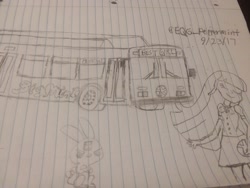 Size: 2576x1932 | Tagged: safe, imported from derpibooru, oc, oc only, oc:nova bun, oc:peppermint freshener, equestria girls, big mint (bus), lined paper, new flyer c40lf, traditional art