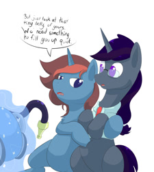 Size: 1800x2000 | Tagged: safe, artist:anonopony, imported from derpibooru, oc, oc only, oc:anonopony, oc:crate, pony, unicorn, clothes, dialogue, duo, duo male, feeding, hose, male, necktie, poking, sequence, shirt, simple background, this will end in weight gain, tumblr, weight gain sequence, white background
