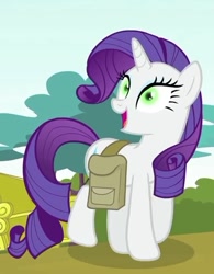 Size: 469x602 | Tagged: safe, imported from derpibooru, screencap, rarity, pony, unicorn, inspiration manifestation, season 4, bag, cropped, female, horn, inspirarity, mare, possessed, saddle bag, smiling, solo