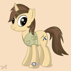 Size: 894x894 | Tagged: safe, artist:noctaliansfw, imported from derpibooru, oc, oc only, oc:beyazat, clothes, male, shirt, solo, stallion, standing, torn ear, watch