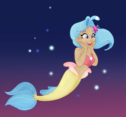 Size: 1230x1137 | Tagged: safe, artist:sarcasticleaves, imported from derpibooru, princess skystar, human, mermaid, my little pony: the movie, disney style, female, gradient background, humanized, mermaidized, open mouth, solo, species swap, style emulation