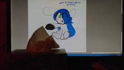Size: 1280x720 | Tagged: safe, artist:fullmetalpikmin, imported from derpibooru, oc, oc only, oc:mal, earth pony, pony, dialogue, red nosed, sick, sitting, smiling, tissue, tissue box, underhoof
