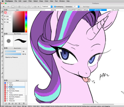 Size: 850x733 | Tagged: safe, artist:cakewasgood, imported from derpibooru, starlight glimmer, pony, unicorn, female, firealpaca, solo, tongue out, wip