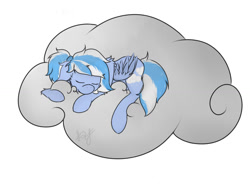 Size: 1024x754 | Tagged: safe, artist:deepstargazer, imported from derpibooru, oc, oc only, oc:falling skies, pegasus, pony, cloud, commission, cute, sleeping, solo