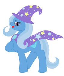 Size: 500x586 | Tagged: safe, artist:emilou1985, imported from derpibooru, trixie, pony, cape, clothes, female, hat, simple background, solo, trixie's cape, trixie's hat, white background