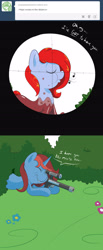 Size: 1800x4365 | Tagged: safe, artist:anonopony, imported from derpibooru, oc, oc only, oc:anonopony, oc:coke pony, drink pony, food pony, original species, pony, ask, bush, coke, comic, drink, gun, mentos, mentos and diet coke, pepsi pony, ponified, scope, this will end in balloons, tumblr, tumblr comic, weapon, whistling