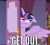 Size: 794x720 | Tagged: safe, edit, edited screencap, imported from derpibooru, screencap, twilight sparkle, alicorn, pony, fame and misfortune, angry, door, ears back, faic, female, flattened, floppy ears, get out, image macro, meme, pointing, reaction image, solo, twilight is not amused, twilight sparkle (alicorn), twilight sparkle is not amused, unamused