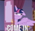 Size: 794x720 | Tagged: safe, edit, edited screencap, imported from derpibooru, screencap, twilight sparkle, alicorn, pony, fame and misfortune, season 7, door, faic, female, flattened, floppy ears, grin, how about no, image macro, inverted mouth, meme, pointing, rapeface, reaction image, smiling, solo, twilight sparkle (alicorn)