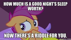 Size: 600x337 | Tagged: safe, edit, edited screencap, imported from derpibooru, screencap, scootaloo, sleepless in ponyville, batman the animated series, image macro, meme, memeful.com