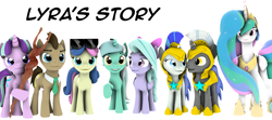 Size: 3840x1708 | Tagged: safe, artist:goatcanon, imported from derpibooru, bon bon, doctor whooves, flitter, lyra heartstrings, princess celestia, starlight glimmer, sweetie drops, time turner, oc, oc:general dust, oc:general strawcream, comic:lyra's story, 3d, female, guardsmare, mare, necktie, royal guard, s5 starlight, simple background, staff, staff of sameness, sunglasses, white background