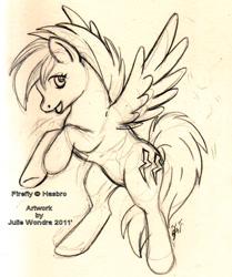 Size: 553x660 | Tagged: safe, artist:blackfrost, imported from derpibooru, firefly, pegasus, pony, female, g1, sketch, solo, traditional art