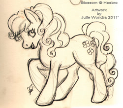 Size: 670x586 | Tagged: safe, artist:blackfrost, imported from derpibooru, blossom, earth pony, pony, female, g1, sketch, solo, traditional art