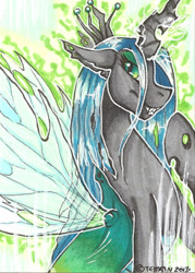 Size: 287x400 | Tagged: safe, artist:temrin, imported from derpibooru, queen chrysalis, changeling, changeling queen, crown, female, jewelry, regalia, solo, traditional art