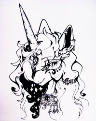 Size: 3120x3912 | Tagged: safe, artist:goldenrainynight, imported from derpibooru, nightmare moon, female, jewelry, regalia, solo, traditional art