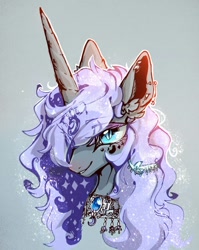 Size: 1024x1284 | Tagged: safe, artist:begasus, artist:goldenrainynight, imported from derpibooru, nightmare moon, alicorn, pony, alternate hairstyle, ear piercing, earring, female, jewelry, looking at you, piercing, regalia, slit eyes, slit pupils, solo