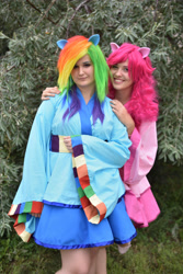 Size: 4000x6000 | Tagged: safe, artist:daseh, artist:pinkiekler, imported from derpibooru, pinkie pie, rainbow dash, human, absurd resolution, clothes, cosplay, costume, irl, irl human, photo