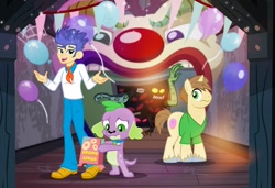 Size: 1000x684 | Tagged: safe, artist:pixelkitties, imported from derpibooru, donut joe, flash sentry, spike, spike the regular dog, dog, pony, unicorn, equestria girls, clown, fred jones, halloween, holiday, male, parody, paws, pixelkitties' brilliant autograph media artwork, scooby doo, shaggy rogers, stallion, vincent tong
