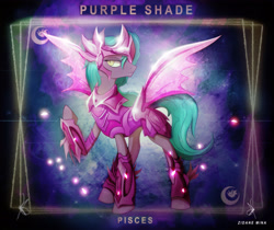 Size: 3840x3232 | Tagged: safe, artist:zidanemina, imported from derpibooru, oc, oc only, oc:purple shade, pony, armor, female, gift art, mare, pisces, saint seiya, solo, zodiac