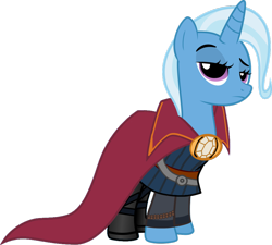 Size: 942x847 | Tagged: safe, artist:grapefruitface1, artist:tim015, edit, imported from derpibooru, vector edit, trixie, pony, unicorn, boots, brooch, cape, cloak of levitation, clothes, doctor strange, female, jewelry, mare, marvel, marvel cinematic universe, movies, parody, shoes, show accurate, simple background, solo, transparent background, vector