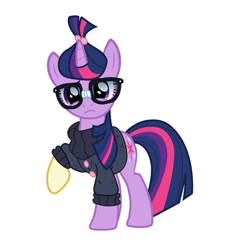 Size: 862x927 | Tagged: safe, artist:n238900, imported from derpibooru, moondancer, twilight sparkle, character to character, frown, glasses, moondancer's sweater, pony to pony, raised hoof, recolor, transformation, transformation sequence