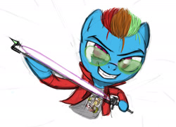 Size: 2337x1684 | Tagged: safe, artist:heartlyrosalie, imported from derpibooru, rainbow dash, alternate hairstyle, clothes, cosplay, costume, glasses, grin, no more heroes, simple background, smiling, travis touchdown, white background