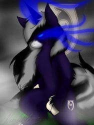 Size: 750x1000 | Tagged: safe, imported from derpibooru, oc, oc only, oc:graymayne, anthro, digital art, glowing eyes, glowing horn, magic, sombra eyes, unlimited power