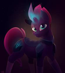 Size: 3868x4360 | Tagged: safe, artist:b-epon, imported from derpibooru, tempest shadow, pony, unicorn, my little pony: the movie, armor, broken horn, eye scar, female, horn, looking at you, mare, scar, scowl, solo, sparking horn