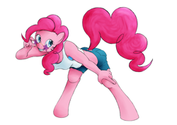 Size: 1240x877 | Tagged: safe, artist:alixnight, imported from derpibooru, pinkie pie, anthro, unguligrade anthro, party pooped, bra, bra just showing, clothes, female, glasses, krita, leaning forward, simple background, solo, star glasses, underwear, white background