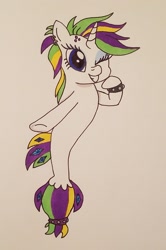 Size: 1229x1849 | Tagged: safe, artist:iffoundreturntorarity, imported from derpibooru, rarity, seapony (g4), alternate hairstyle, cute, ear piercing, earring, jewelry, multicolored hair, one eye closed, piercing, punk, raribetes, raripunk, seaponified, seapony rarity, species swap, traditional art, wink
