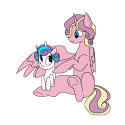 Size: 4134x4134 | Tagged: safe, artist:arirain, imported from derpibooru, princess flurry heart, princess skyla, alicorn, pony, absurd resolution, duo, family, female, looking at each other, mare, offspring, parent:princess cadance, parent:shining armor, parents:shiningcadance, simple background, transparent background