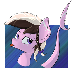 Size: 2048x2048 | Tagged: safe, artist:twitchy rudder, imported from derpibooru, oc, oc only, oc:ashee, original species, shark pony, bust, female, solo, tongue out