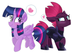 Size: 1246x919 | Tagged: safe, artist:lynchristina, imported from derpibooru, fizzlepop berrytwist, tempest shadow, twilight sparkle, alicorn, my little pony: the movie, cute, female, lesbian, shipping, simple background, tempestlight, transparent background, twilight sparkle (alicorn)