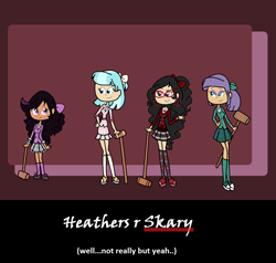 Size: 1124x1068 | Tagged: safe, artist:obeliskgirljohanny, imported from derpibooru, coco pommel, maud pie, oc, oc:seraphim cyanne, oc:strawberry rose, human, clothes, cosplay, costume, crossover, heathers, heathers the musical, humanized