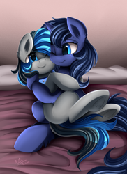 Size: 2186x3009 | Tagged: safe, artist:pridark, imported from derpibooru, oc, oc only, pony, unicorn, collar, commission, cuddling, cute, female, mare, mother and daughter, smiling