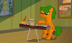 Size: 6368x3855 | Tagged: safe, artist:xenoneal, imported from derpibooru, oc, oc only, oc:paper, earth pony, pony, glasses, high res, keyboard, male, musical instrument, solo, stallion, vector