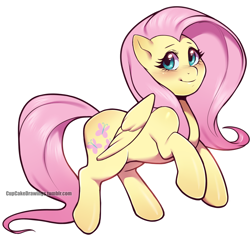 Size: 900x865 | Tagged: safe, artist:cupcakedrawings, imported from derpibooru, fluttershy, pegasus, pony, blushing, cute, female, looking at you, mare, shyabetes, simple background, smiling, solo, white background