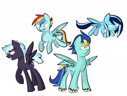 Size: 2048x1536 | Tagged: safe, artist:periwinkietwinkie, imported from derpibooru, oc, oc only, oc:atmosphere, oc:azura, oc:cyclone blitz, oc:wave crash, pegasus, pony, colt, female, filly, male, offspring, parent:cloudchaser, parent:lightning dust, parent:thunderlane, parents:thunderchaser