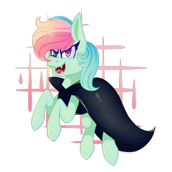 Size: 2000x2000 | Tagged: safe, artist:wintersnowy, imported from derpibooru, oc, oc only, oc:gummy horizon, earth pony, pony, vampire, collaboration, digital art, rainbow hair, rearing, simple background, transparent background