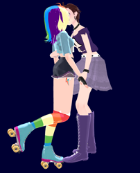 Size: 600x744 | Tagged: safe, imported from derpibooru, rainbow dash, human, 3d, clothes, crossover, crossover shipping, duo, female, humanized, kissing, lesbian, lgbt, luna dash, luna loud, make out, making out, mmd, rainbow socks, roller skates, shipping, socks, striped socks, the loud house