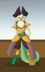 Size: 700x1100 | Tagged: safe, artist:foxenawolf, imported from derpibooru, captain celaeno, anthro, bird, parrot pirates, my little pony: the movie, clothes, female, hat, piercing, pirate, solo