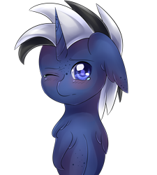 Size: 4500x5000 | Tagged: safe, artist:shimayaeiko, imported from derpibooru, oc, oc only, oc:shabaco, unicorn, absurd resolution, bust, male, one eye closed, sad, simple background, solo, transparent background, ych result