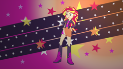 Size: 1920x1080 | Tagged: safe, artist:emptygrey, edit, imported from derpibooru, sunset shimmer, human, equestria girls, female, shoes, solo, stars, vector, wallpaper, wallpaper edit
