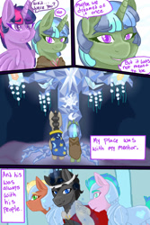 Size: 1024x1536 | Tagged: safe, artist:jeyjeymohr, imported from derpibooru, clover the clever, king sombra, star swirl the bearded, tree of harmony, twilight sparkle, alicorn, pony, unicorn, comic:crownless, armor, cloak, clothes, comic, crystal guard, crystal guard armor, dialogue, twilight sparkle (alicorn)